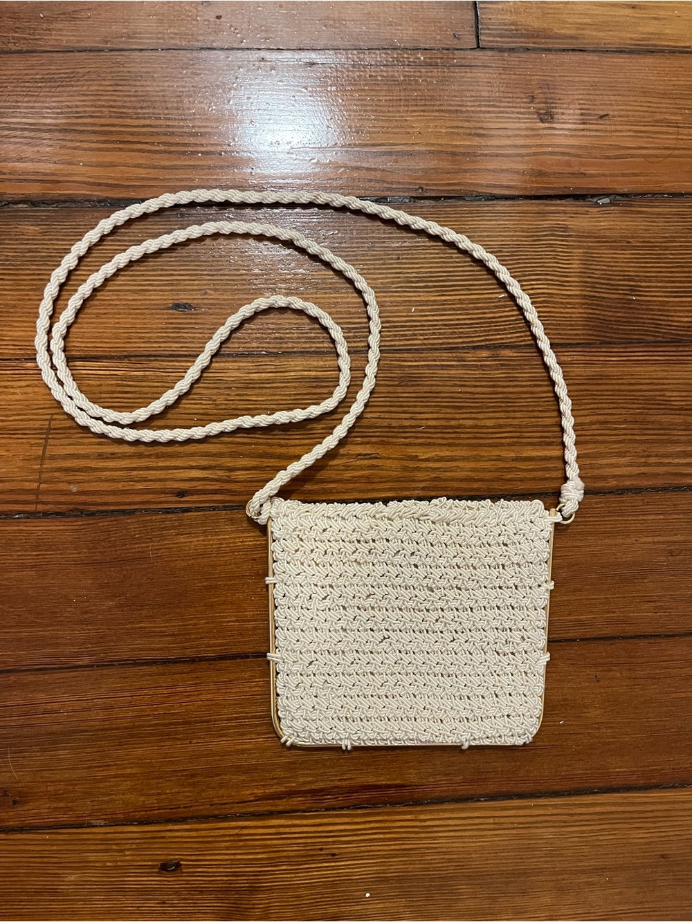 VINTAGE Walborg 1960s MCM Ivory Crochet Crossbody Bag